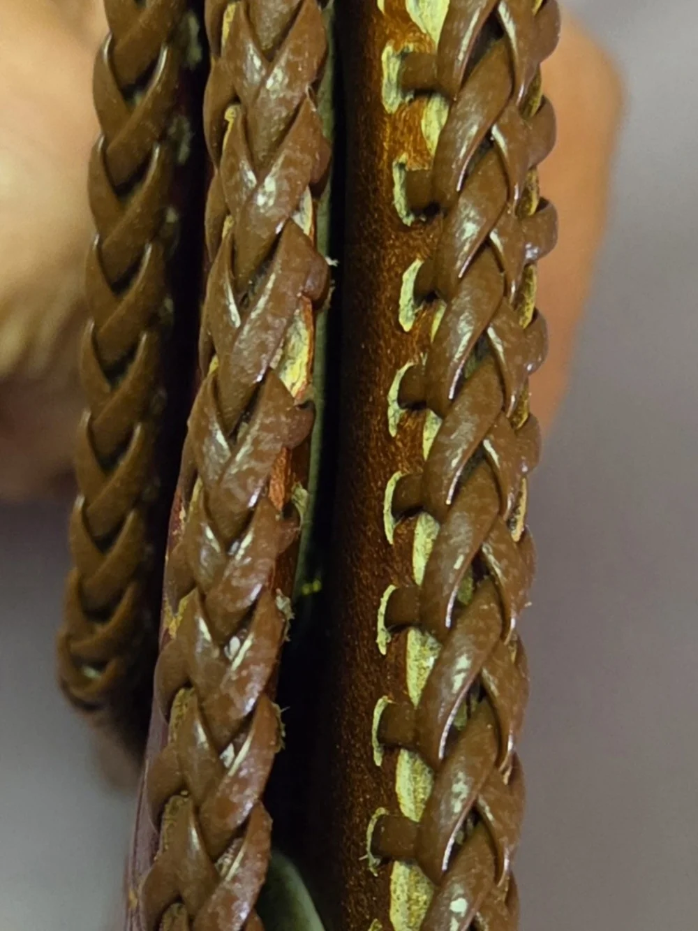 VINTAGE Croc-Embossed Brown Leather Clutch with Yellow Accent